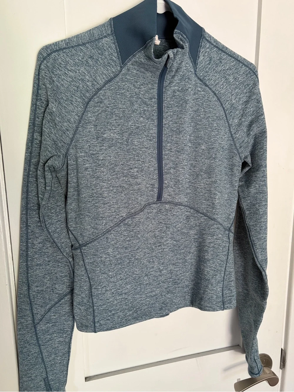 5. Size 6 LULULEMON Always Alert 1/4 Zip Pullover In Heathered Petrol Blue